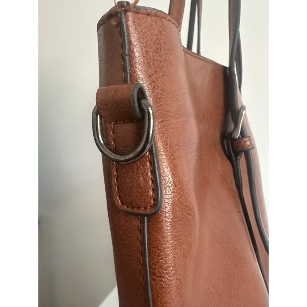 Large Brown Faux Leather Tote Bag Minimalist Shoulder Handbag Pre-Owne - Picture 4 of 16
